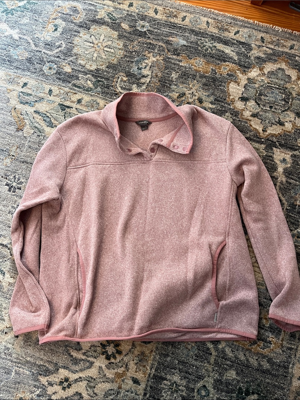 Eddie Bauer Heathered Rose Pink Quarter-Snap Fleece Pullover